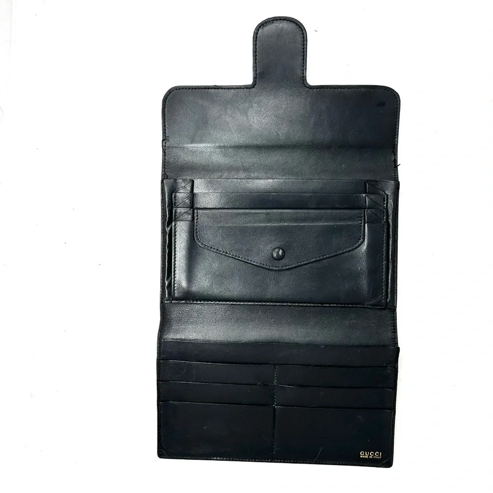 GUCCI horsebit black leather trifold vintage wallet, made in Italy
